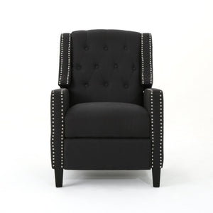 English Elm Classic Club Chair in Dark Grey Fabric with Birch Legs and Push Back Recline 61371.00