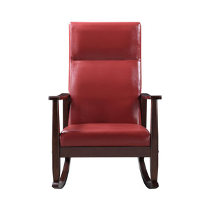 English Elm Raina Red PU Rocking Chair with Espresso Frame, Padded D25 Seat & D18 Back, Faux Leather Comfort B2726P242630