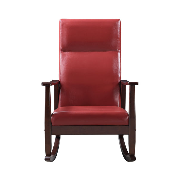 English Elm Raina Red PU Rocking Chair with Espresso Frame, Padded D25 Seat & D18 Back, Faux Leather Comfort B2726P242630