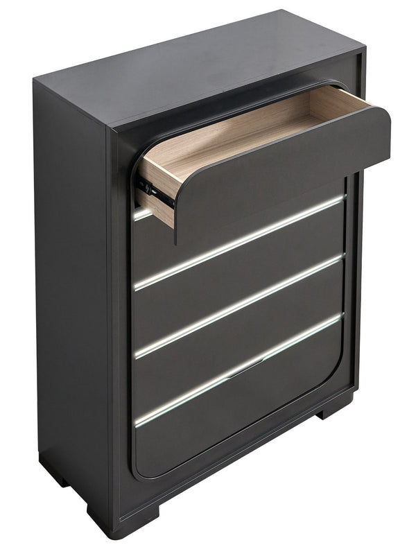 English Elm Milan Modern White Wood Chest with Built-in Led Drawer Accents and Touchless Sensor Wenge B078P497940