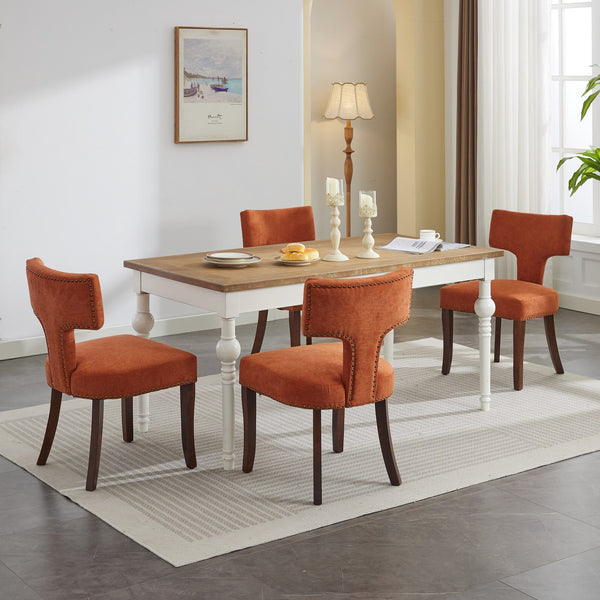 English Elm Mid Curved Back Dining Chairs Set of 2 with Copper Nail Trim, High-Density Foam Seats, Walnut Legs Orange W1143P186368