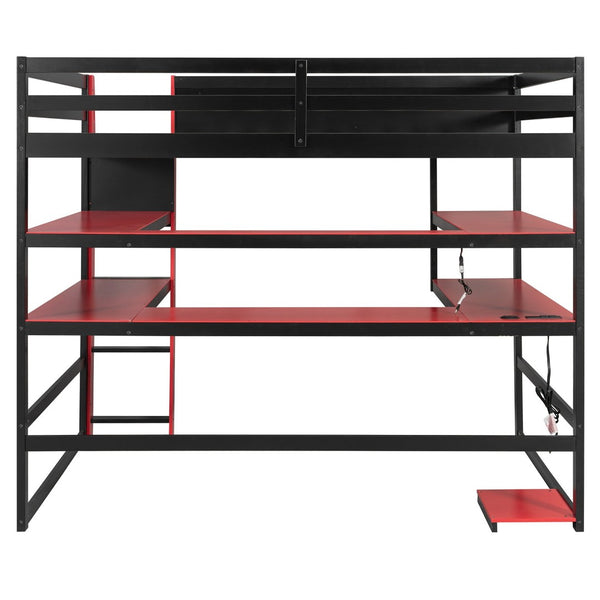 English Elm Full Size Gaming Loft Bed with Rgb Lights Wraparound Shelves and Built-in Usb Ports Red LT000299AAJ