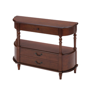 English Elm Retro Curved Wood Console Table with 3 Drawers, Mid-Century Entry Sofa Table with Shelf, Sturdy Pine Legs and High Weight Capacity Cherry W1202P303774