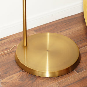 English Elm Ashcroft Furniture - Zenith Elegant Offset Brass Floor Lamp with Drum Linen Shade, Gold & White Finish for Cozy Ambient Lighting B183P231753
