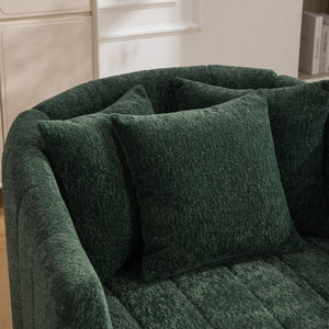 English Elm 39"w Swivel Barrel Club Chair with Channel Tufted Chenille and Round Storage Ottoman Set Green W3118S00049