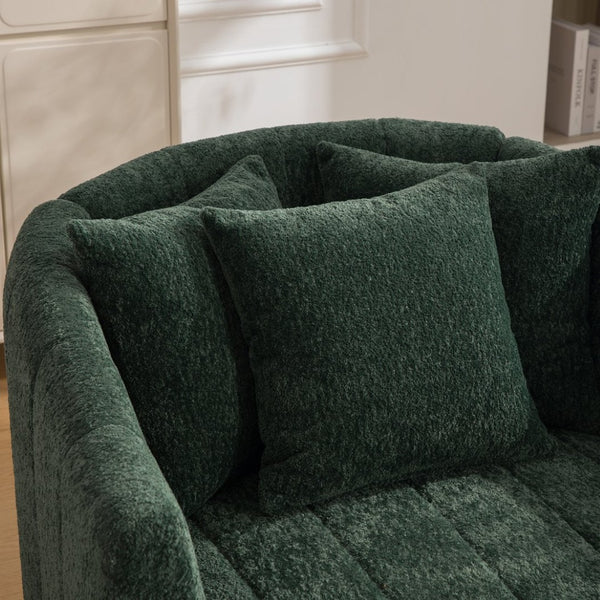 English Elm 39"w Swivel Barrel Club Chair with Channel Tufted Chenille and Round Storage Ottoman Set Green W3118S00049