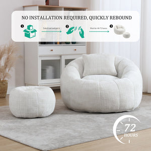English Elm UNITED Cloud-Luxe Chenille Memory Foam Bean Bag Chair with Ottoman and Pillow for Ultimate Comfort Beige W1568P361685