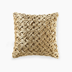 English Elm Square Velvet Throw Pillow Hand Pintucked Ruched Surface with Goose Feather Insert B035129204