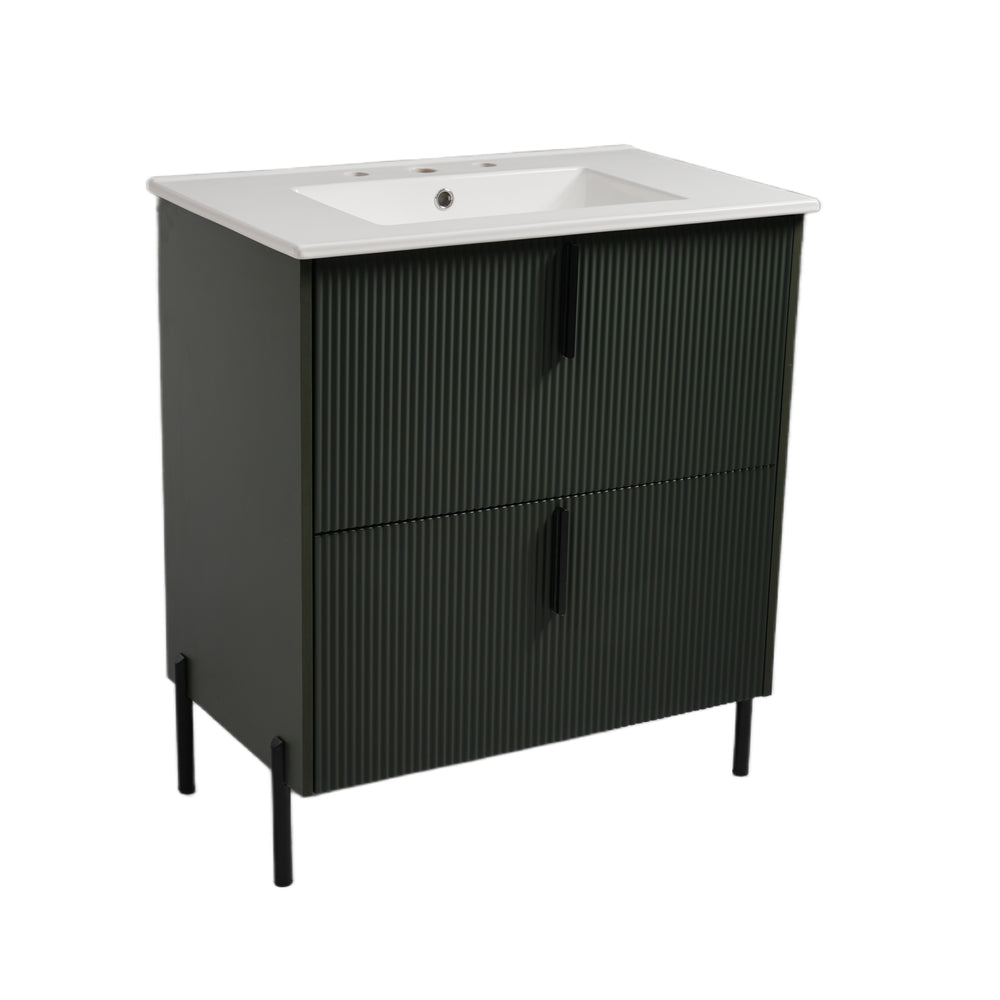 English Elm Christopher Knight Home® - 30" Fluted Bathroom Vanity With Ceramic Sink, Soft-Close Drawers & Elevated Legs For Modern Style N817P295761G
