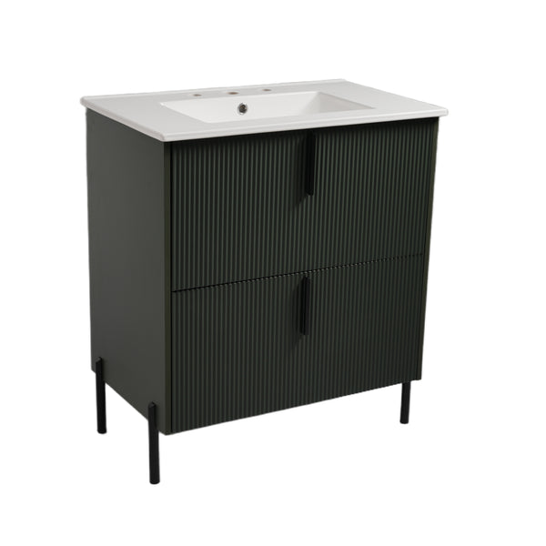 English Elm Christopher Knight Home® - 30" Fluted Bathroom Vanity With Ceramic Sink, Soft-Close Drawers & Elevated Legs For Modern Style N817P295761G