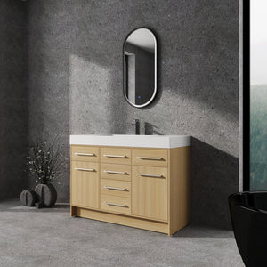 English Elm 48" Freestanding Bathroom Vanity with Resin Sink, Original Oak Finish, 2 Doors & 6 Drawers, Plywood W1972P315227