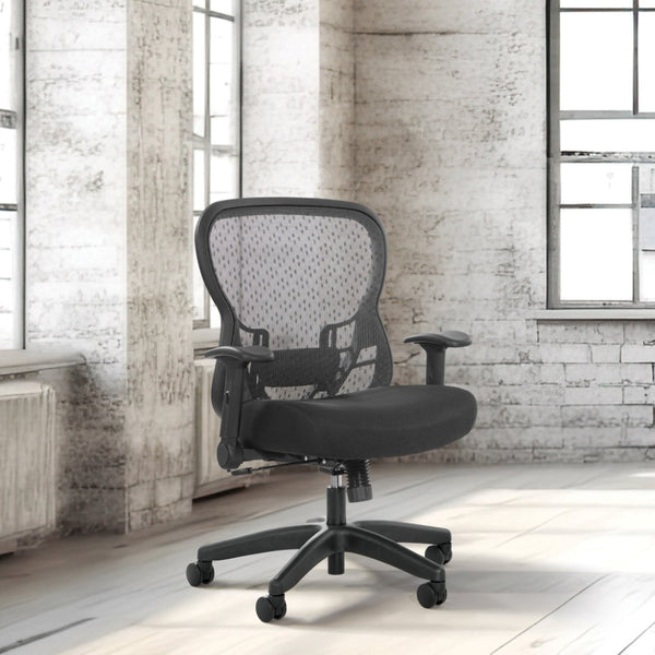 OSP Home Furnishings Deluxe Ergonomic Mesh Office Chair with Memory Foam Seat and Four Way Adjustable Arms 529R-3R2N1F2