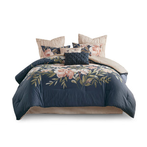 English Elm 8 Camillia Cotton Comforter Set Queen with Blush Floral Print, Ruffled Euro Shams, OEKO-TEX Safe Navy 13.78 L x 18.9 W x 12.6 H B035128842