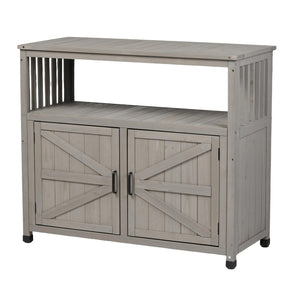 English Elm Wooden Solid Bar Height Buffet Cabinet with Slatted Panels for Patio or Dining W2640P262542
