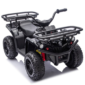 English Elm 24v Dual Motor Kids Atv Ride on with Led Lights Bluetooth Storage Racks Off Road Black W1578P390448