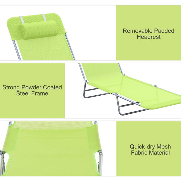 English Elm Sun Lounger Outdoor Folding Chaise with Mesh Surface Steel Frame and Adjustable Backrest T3971P382990