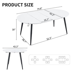 English Elm Pull Extendable Round Dining Set White Mdf Top Black Metal Legs with 8 Clear Chairs W2920S00136