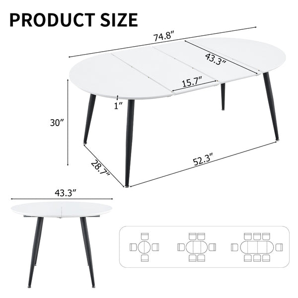 English Elm Using Telescopic Extension Round Mdf Dining Table with Matte Black Metal Legs Modern W2920P410656