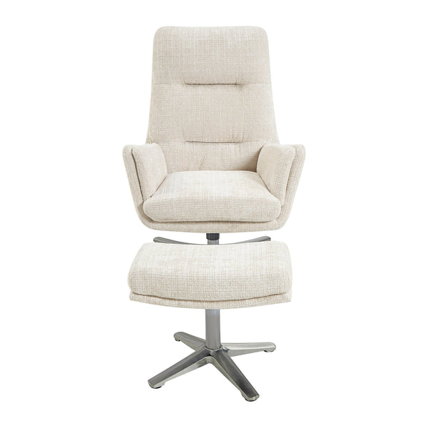 English Elm Comfortable Swivel Chair with Ottoman, Chenille Upholstery, Silver Metal Base, Plush Modern Comfort Beige 30 L x 35 W x 30 H B011P304982