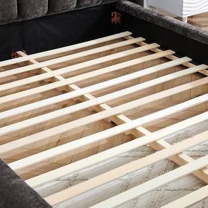 English Elm Queen Upholstered Platform Bed Frame In Dark Grey - Stylish Chenille, Solid Support, Modern Design W487S00327-GIGA