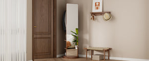 English Elm 360° Swivel Full Length Mirror with Coat Hooks Solid Rubberwood Frame Bedroom Entryway W2987P225479