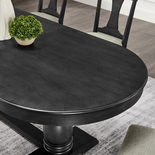 English Elm 94.06 Extendable Wooden Dining Table for 6 - Mid Century Modern MDF Top, Rubberwood Legs, Curved Design, Space-Saving Large Table for Kitchen & Dining (94.06x39.96x29.96) W2582P372897