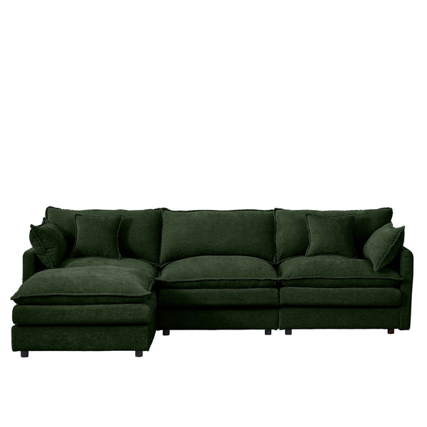 English Elm Modular Sectional Sofa - 102" L-Shaped Green Chenille Couch With Movable Ottoman For Ultimate Comfort W1359S00009