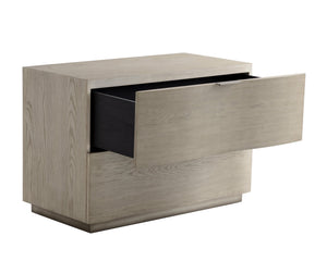 Sunpan Hoyos Nightstand - Elegant Light Oak Design with Warm Brass Handles and Soft-Close Drawers