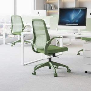 English Elm Ergonomic Mesh Back Task Chair with Flip Armrests High Density Foam Seat 500lb Capacity Green W5280P464455