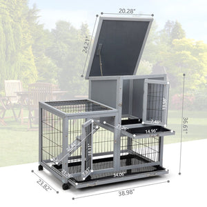 English Elm Detachable Two-tier Pine Rabbit Hutch with Rolling Casters and Removable Waste Trays White+Gray W2181P190614