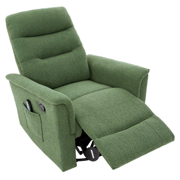 English Elm Manual Recliner Swivel Rocker Boucle Chair with 8-point Massage for Nursery or Living Room Green N763P363763F