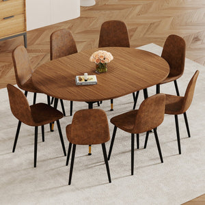 English Elm Walnut Oval Extendable Dining Table Seats up to Ten with Sleek Black Metal Legs W3875S00101