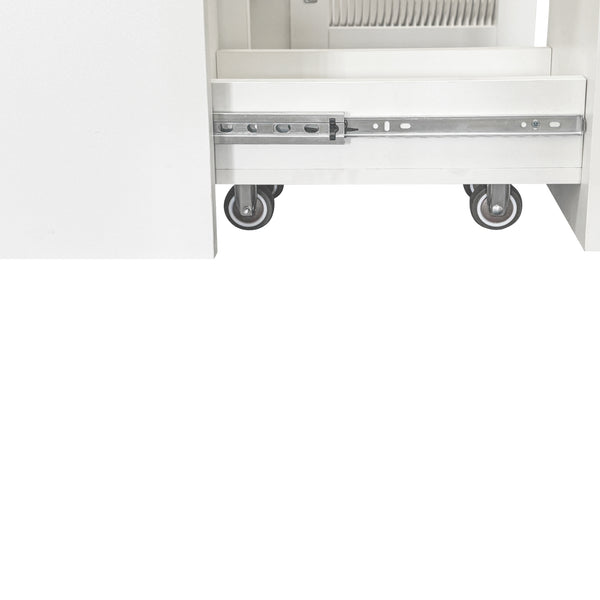 English Elm Kitchen pull-out pantry cabinet with 7-tier expandable shelves, smooth-glide organizers, farmhouse white storage solution for kitchen and dining rooms W331S00189 W331S00189