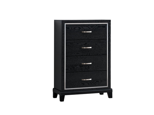 English Elm Livingston 4-Drawer Chest with Wood Grain Finish, Dovetail Construction & Brushed Steel Handles, Durable Storage Solution Black 33.66 L x 18.5 W x 48.03 H B078P366199