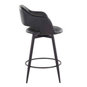 English Elm Margarite 26" Counter Stool Set of 2 — Matte Black Faux Leather Swivel, Armrests, Round Footrest B202S00348