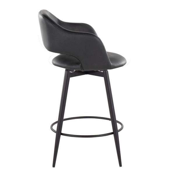 English Elm Margarite 26" Counter Stool Set of 2 — Matte Black Faux Leather Swivel, Armrests, Round Footrest B202S00348