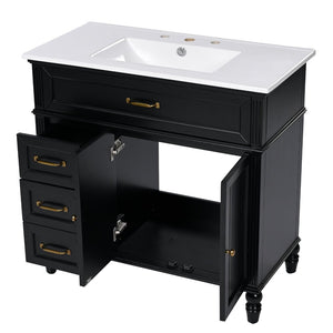 English Elm [video] 36 Inch Freestanding Bathroom Vanity Acacia Wood Legs Ceramic Sink Soft Close Black N759S340019B