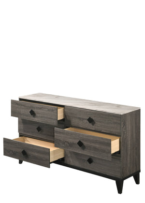 English Elm Avantika Faux Marble Top Dresser with 6 Spacious Drawers, Rustic Gray Oak, Wood Knobs, Modern Luxury B2726P261880