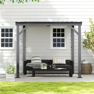 English Elm 8'x 8' Lean to Gazebo Gray — Galvanized Steel Hardtop, Hidden Gutter Drainage, Wind‑Resistant Patio Shelter W1859S00121
