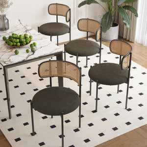 English Elm Modern Upholstered Dining Chairs Set Of 2 - Stylish Rattan Back Accent Seating With Metal Legs T3623P371956