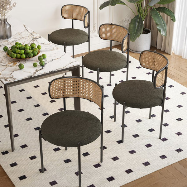 English Elm Modern Upholstered Dining Chairs Set Of 2 - Stylish Rattan Back Accent Seating With Metal Legs T3623P371956