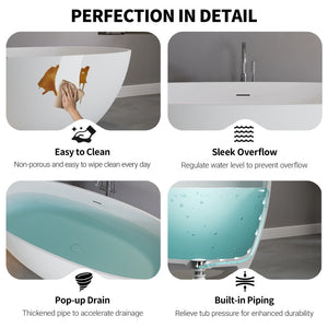 English Elm 65" Stone Resin Freestanding Soaking Tub Matte Sculptural Spa Bath Luxury W1920P410094