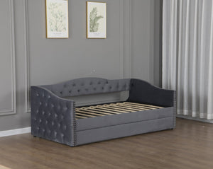 English Elm Twin Size Upholstered Daybed With Trundle & Usb Charging – Stylish Velvet Frame For Space-Saving Comfort W1670S00024-GIGA