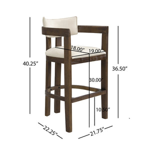 English Elm 30" Rubberwood Upholstered Barstools with Arms Mid-century Style for Kitchen Island Set of 2 Beige,Walnut N771P361772T