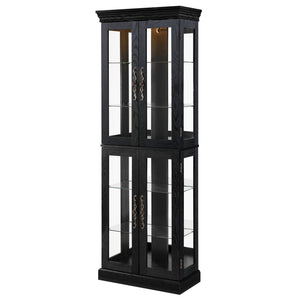 English Elm Elegant Lighted Glass Curio Cabinet with Vintage Carved Handle, Adjustable Shelves, Soft LED Glow, Quiet Hinge (37x15x15) W2275P389763