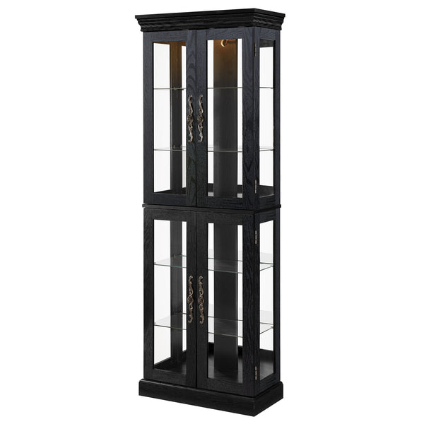English Elm Elegant Lighted Glass Curio Cabinet with Vintage Carved Handle, Adjustable Shelves, Soft LED Glow, Quiet Hinge (37x15x15) W2275P389763