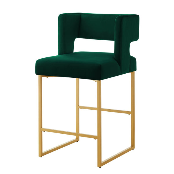 English Elm Modern Velvet Counter Stools Set of Two with Gold Iron Frame and Square Open Back Emerald W2186P171942