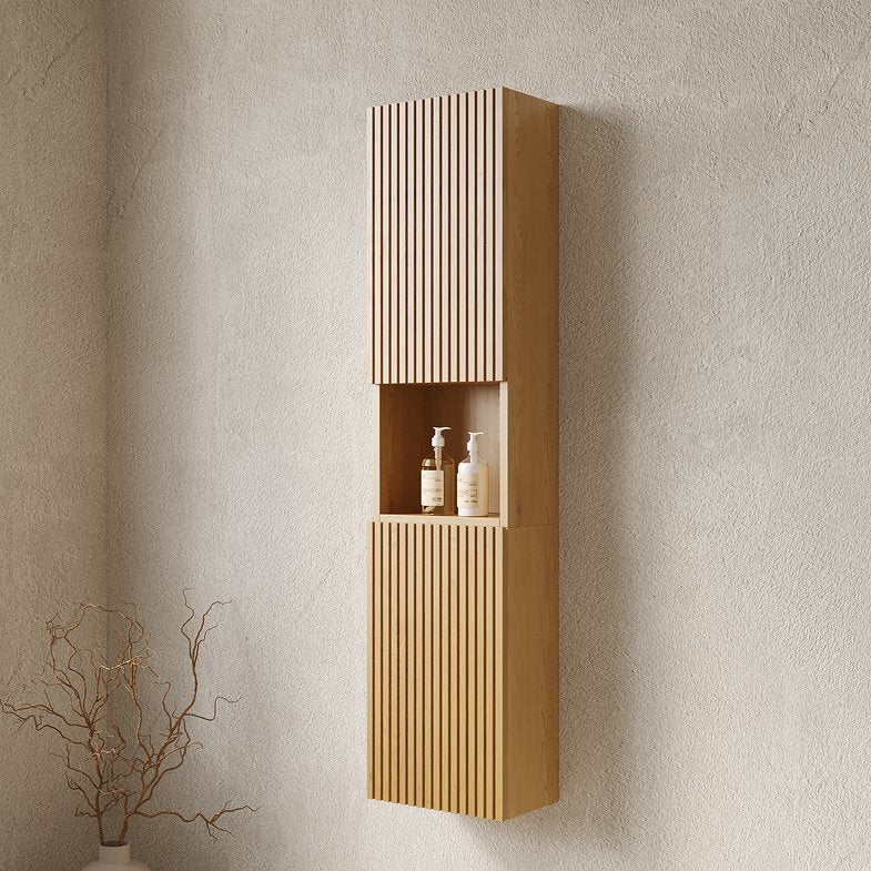 English Elm MITCH 59" Tall Corolla Oak Wall Cabinet – Narrow Waterproof Storage with Soft-Close Doors & Shelves W2615S00100