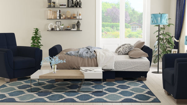 English Elm Primenest Skyhaven Convertible Chaise Lounge With Storage - Stylish Blue Chenille Sleeper Sofa B030P303521-GIGA