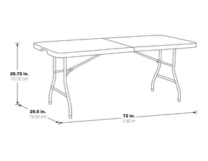 OSP Home Furnishings 6' Center Fold Resin Top Portable Table with Powder Coated Frame for Indoor Outdoor Use BT6FQ